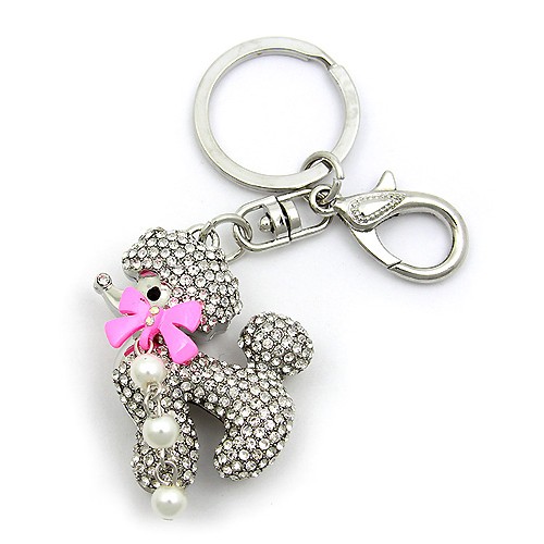 Key Chain - Rhinestone Poodle - Silver/ Clear -KC-HFK5911SVCL